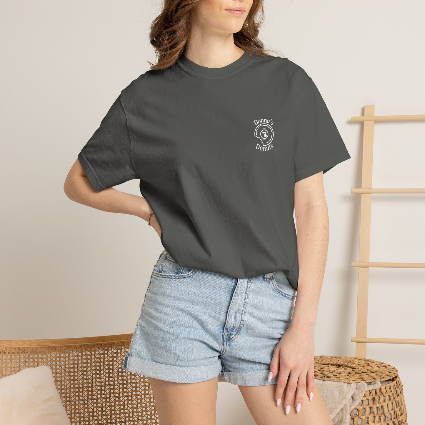 Vintage 'Donna's Donuts' Logo T-Shirt — Garment-Dyed Crew Tee