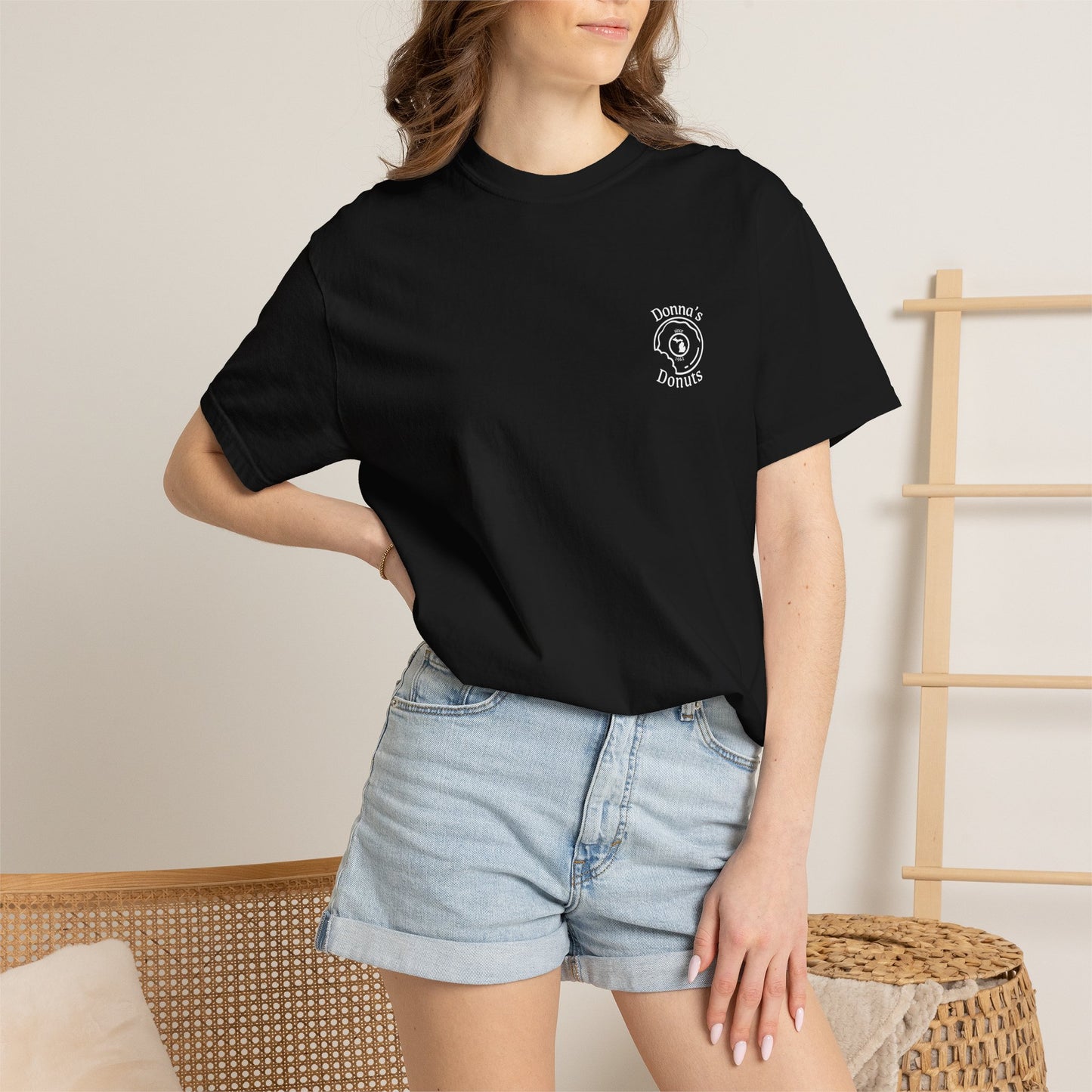 Vintage 'Donna's Donuts' Logo T-Shirt — Garment-Dyed Crew Tee